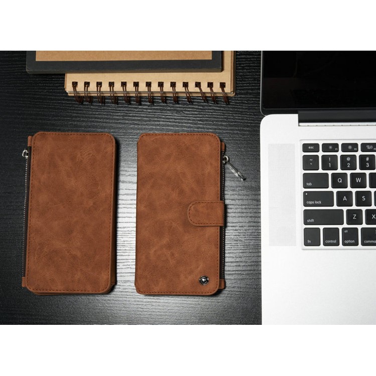 CASEME 2-dentro-1 Destacável 14 Slots Genuine Split Leather Wallet Case para iPhone 6s Plus / 6 Plus - Castanho-8