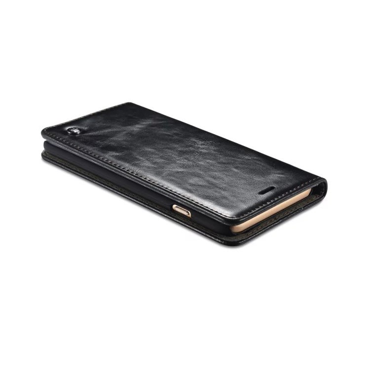 CASEME Portefeuille à cire à l'huile en cuir Housse en cuir Flip Stand pour iPhone 6s / 6 - Noir-10