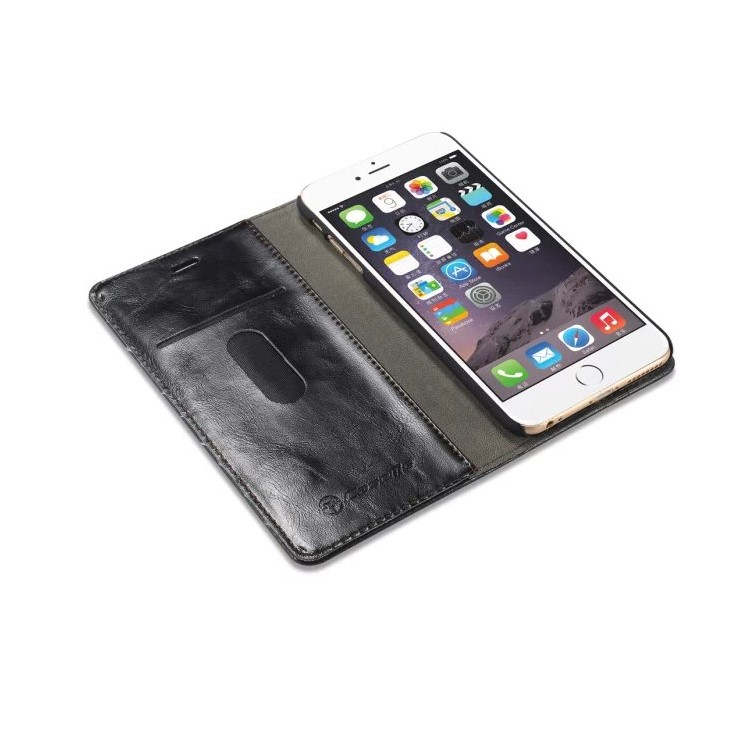 CASEME Portefeuille à cire à l'huile en cuir Housse en cuir Flip Stand pour iPhone 6s / 6 - Noir-11