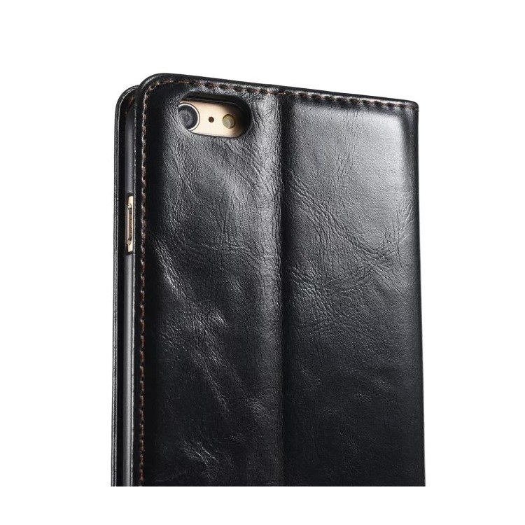 CASEME Portefeuille à cire à l'huile en cuir Housse en cuir Flip Stand pour iPhone 6s / 6 - Noir-13