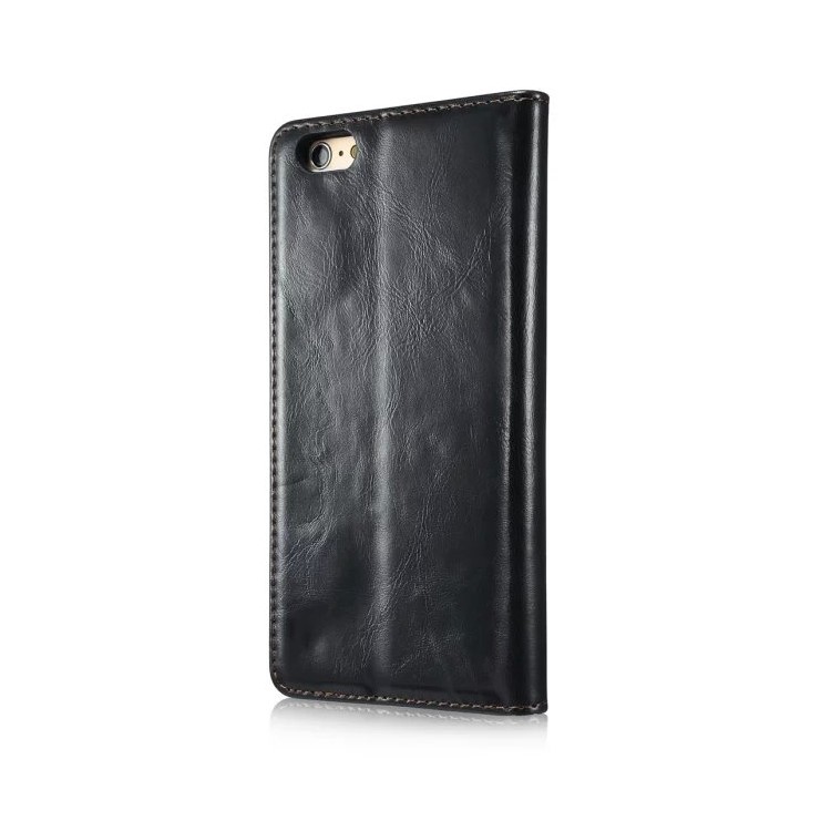 CASEME Portefeuille à cire à l'huile en cuir Housse en cuir Flip Stand pour iPhone 6s / 6 - Noir-2
