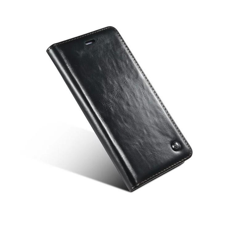 CASEME Portefeuille à cire à l'huile en cuir Housse en cuir Flip Stand pour iPhone 6s / 6 - Noir-3