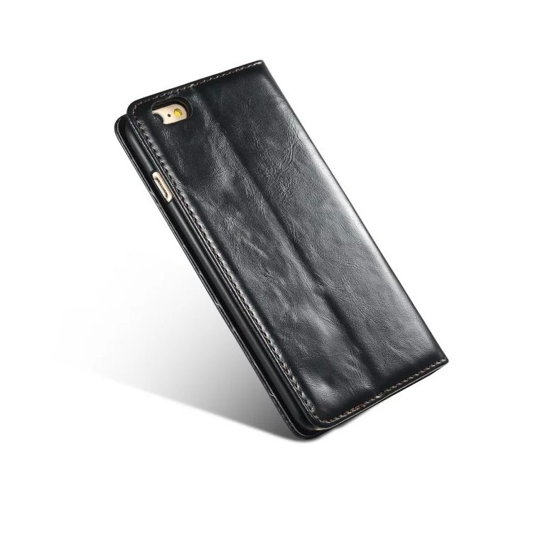 CASEME Portefeuille à cire à l'huile en cuir Housse en cuir Flip Stand pour iPhone 6s / 6 - Noir-4