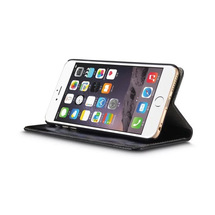 CASEME Portefeuille à cire à l'huile en cuir Housse en cuir Flip Stand pour iPhone 6s / 6 - Noir-5