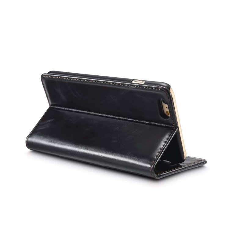 CASEME Portefeuille à cire à l'huile en cuir Housse en cuir Flip Stand pour iPhone 6s / 6 - Noir-6