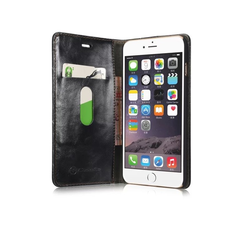 CASEME Portefeuille à cire à l'huile en cuir Housse en cuir Flip Stand pour iPhone 6s / 6 - Noir-7