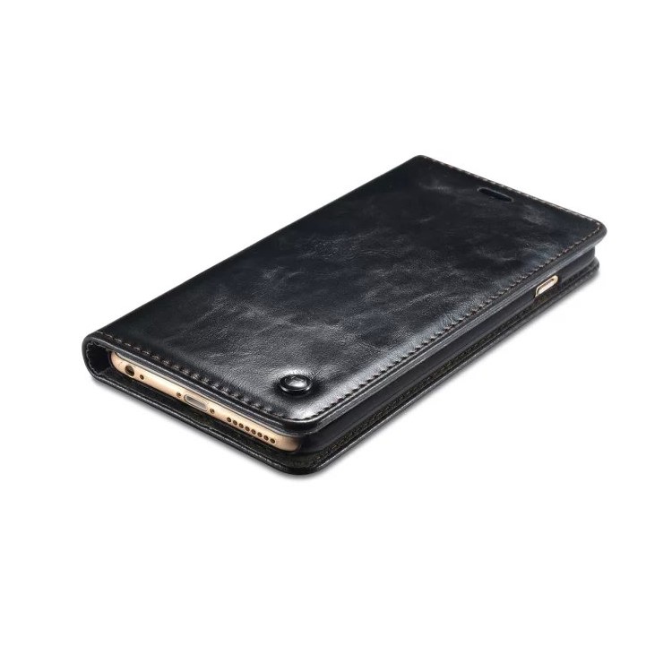 CASEME Portefeuille à cire à l'huile en cuir Housse en cuir Flip Stand pour iPhone 6s / 6 - Noir-8