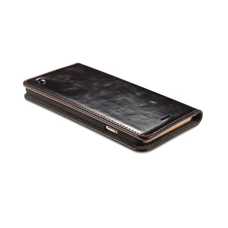 CASEME Portefeuille à cire à l'huile en cuir Housse en cuir Flip Stand pour iPhone 6s / 6 - Noir-9