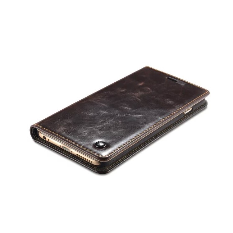CASEME Масло Воск Кошелек Кожа Флип Телефон Случае Для Iphone 6s / 6 - Коричневый-8