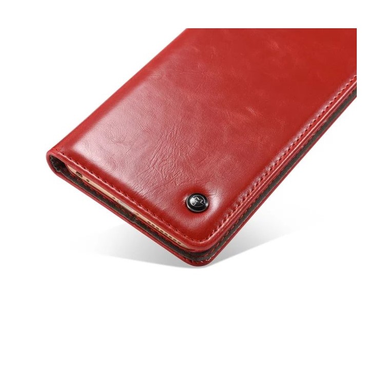 CASEME Oil Wax Card Holder Leather Stand Case para iPhone 6s Plus / 6 Plus - vermelho-10