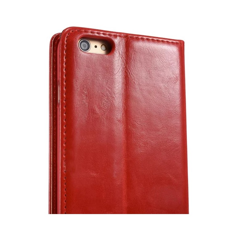 CASEME Oil Wax Card Holder Leather Stand Case para iPhone 6s Plus / 6 Plus - vermelho-11