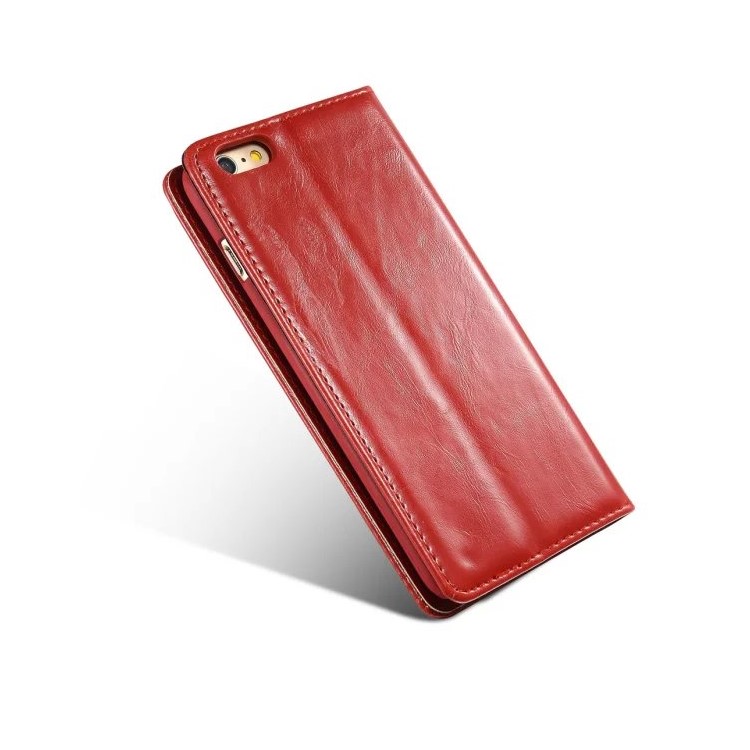 CASEME Oil Wax Card Holder Leather Stand Case para iPhone 6s Plus / 6 Plus - vermelho-4
