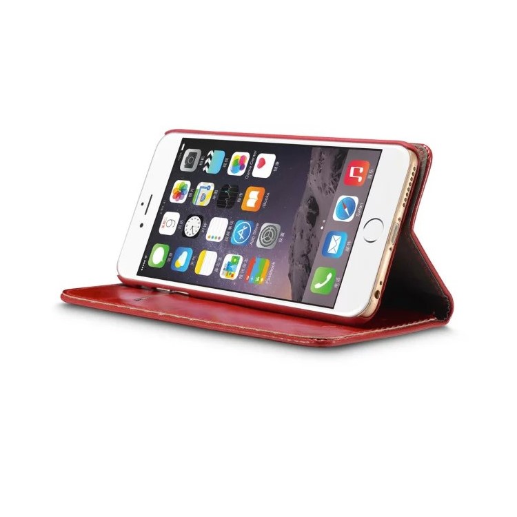 CASEME Oil Wax Card Holder Leather Stand Case para iPhone 6s Plus / 6 Plus - vermelho-5