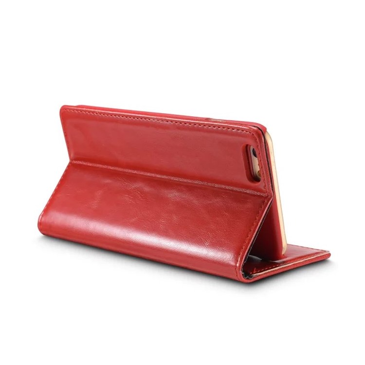 CASEME Oil Wax Card Holder Leather Stand Case para iPhone 6s Plus / 6 Plus - vermelho-6