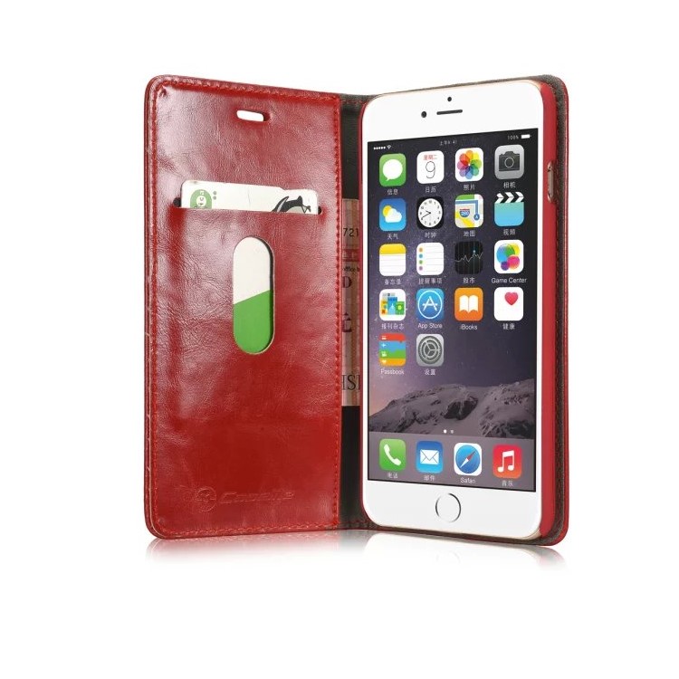 CASEME Oil Wax Card Holder Leather Stand Case para iPhone 6s Plus / 6 Plus - vermelho-7