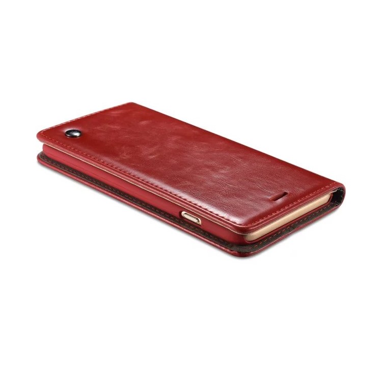 CASEME Oil Wax Card Holder Leather Stand Case para iPhone 6s Plus / 6 Plus - vermelho-8