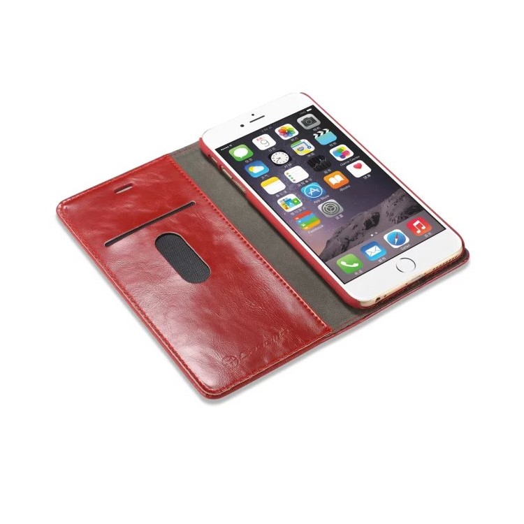 CASEME Oil Wax Card Holder Leather Stand Case para iPhone 6s Plus / 6 Plus - vermelho-9