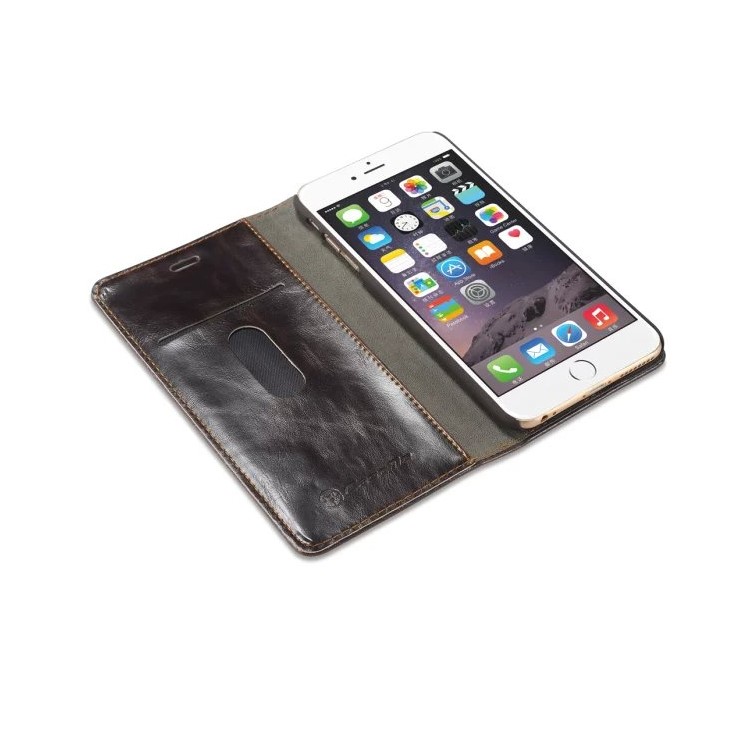 Wax Oil CASEME Card Case Titular Couro telefone para iPhone 6s Plus / 6 Plus - Brown-9