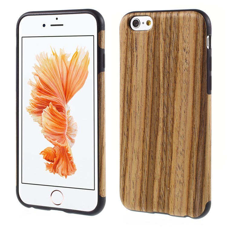 

For iPhone 6s 6 Wood Grain Leather Coated TPU Protective Case - Light Brown