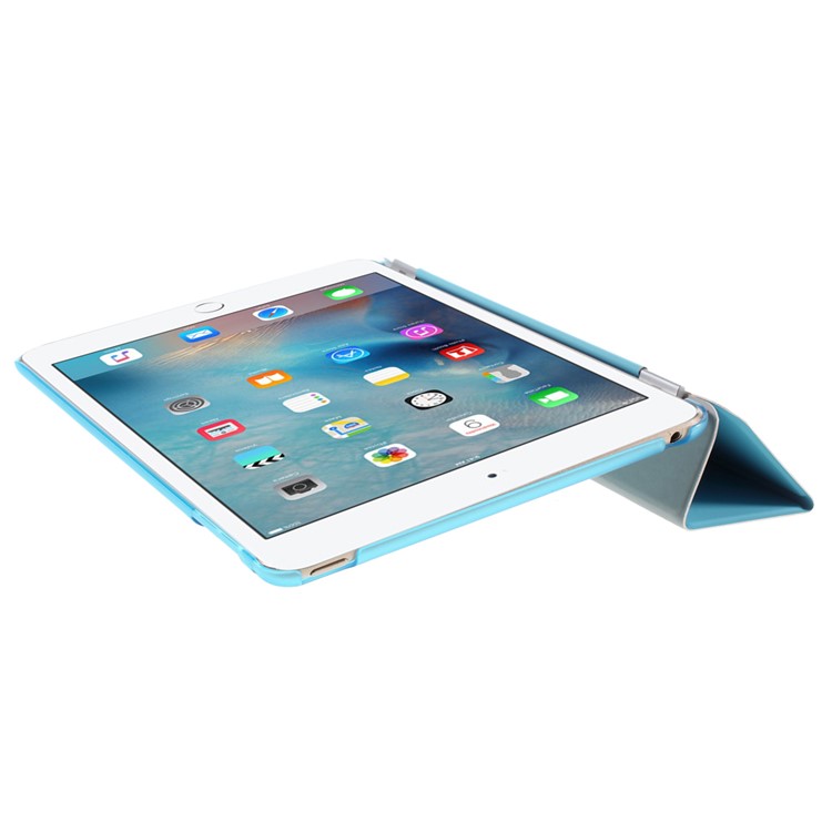 Tri-Fach PU-Leder Smart Cover und Companion PC zurück Fall für iPad mini 4 - Blau-6