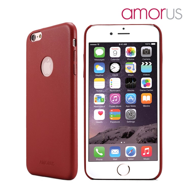 

AMORUS Slim Leather Skin Plastic Hard Phone Case for iPhone 6s / 6 4.7 inch - Red, iPhone 6s 4.7-inch
