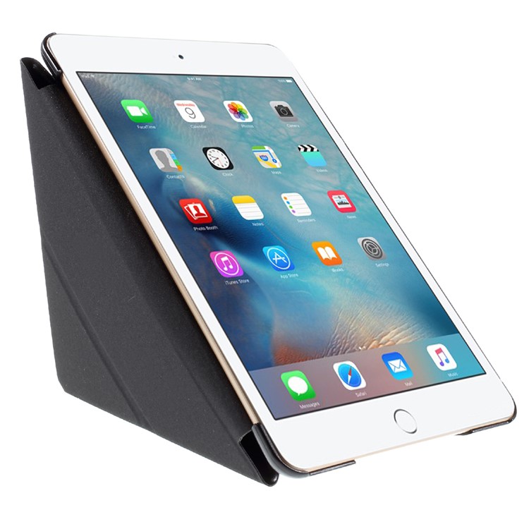 Origami Standplatz Leder Smart Case Cover für iPad mini 4 - Schwarz-6