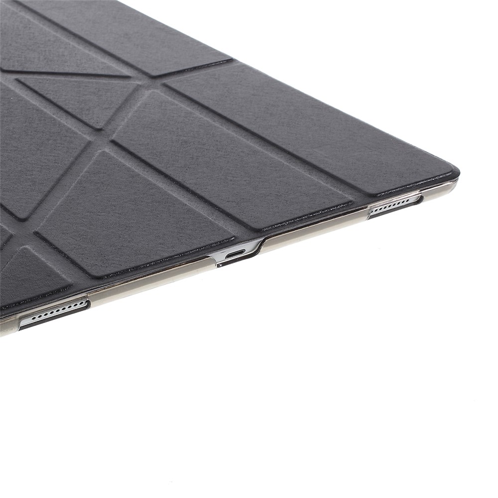 Caixa de Couro Inteligente de Origami Para Ipad Pro 12,9 Polegadas de Textura de Seda de Quatro Vezes - Preto