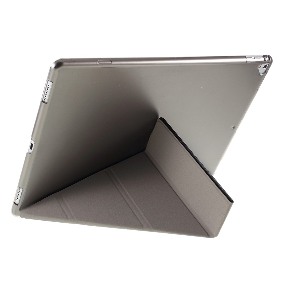 Origami Stand Smart Leather Case Para Ipad Pro de 12.9 Pulgadas de Cuatro Veces Textura de Seda - Negro