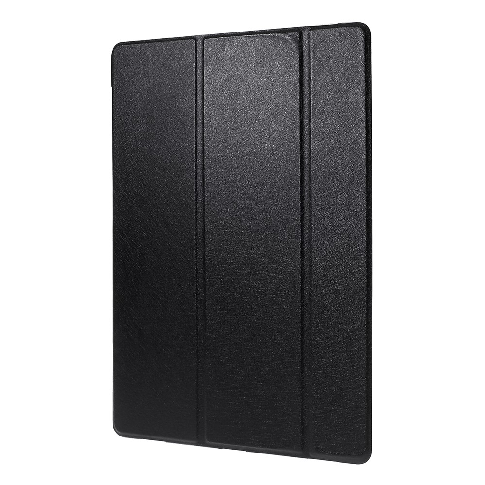 Caixa Inteligente De Couro De Couro Tri-fold Para Ipad Pro 12.9 Polegadas Textura De Seda - Preto