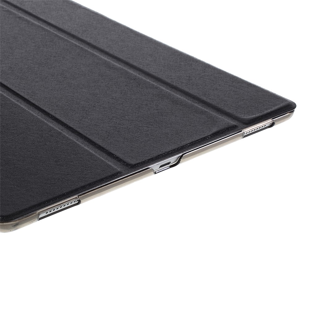 Caixa Inteligente De Couro De Couro Tri-fold Para Ipad Pro 12.9 Polegadas Textura De Seda - Preto