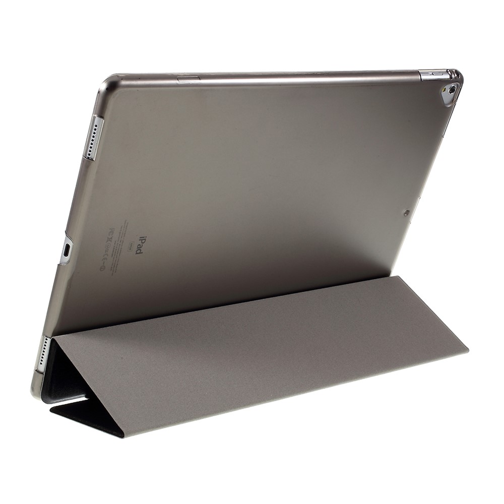 Caixa Inteligente De Couro De Couro Tri-fold Para Ipad Pro 12.9 Polegadas Textura De Seda - Preto