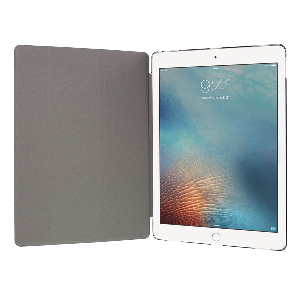 Caixa Inteligente De Couro De Couro Tri-fold Para Ipad Pro 12.9 Polegadas Textura De Seda - Preto