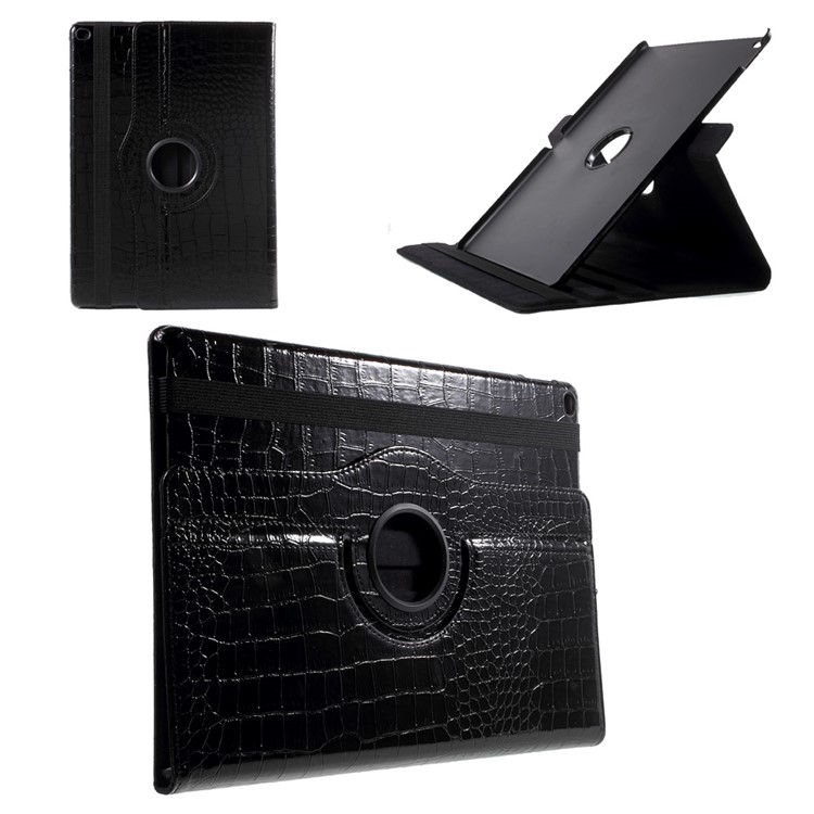 

360 Degree Rotary Stand Crocodile Texture Leather Smart Case for iPad Pro 12.9 inch - Black