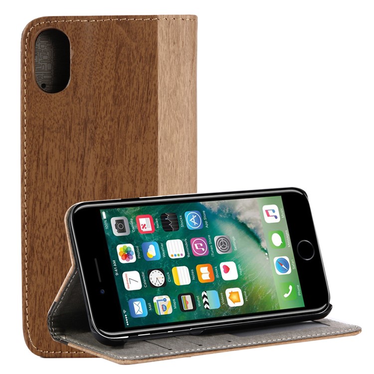 Pour iPhone X 5.8 inch Porte-grume en bois Porte Coque en cuir - marron-1