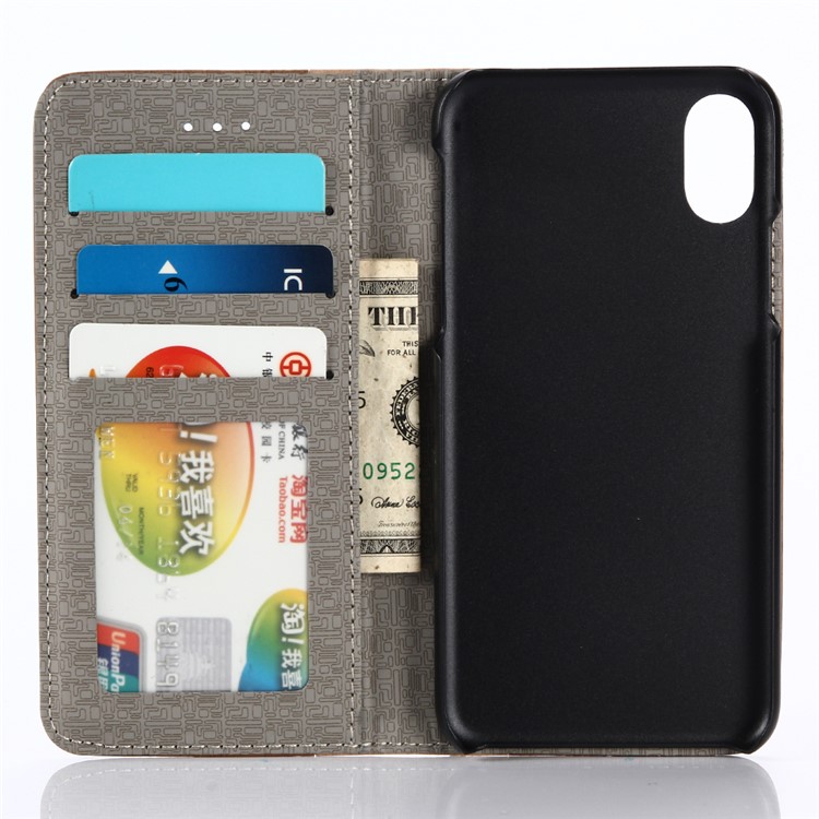 Pour iPhone X 5.8 inch Porte-grume en bois Porte Coque en cuir - marron-4