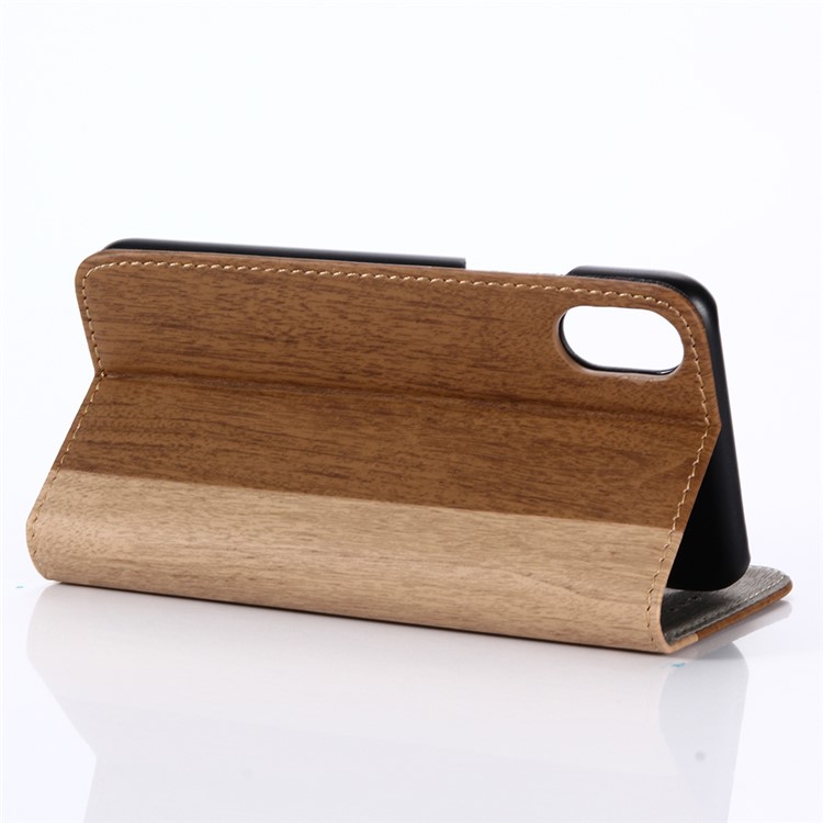 Pour iPhone X 5.8 inch Porte-grume en bois Porte Coque en cuir - marron-5