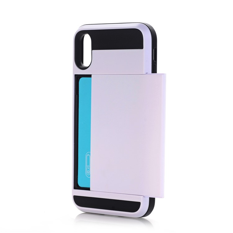 

Sliding Card Holder PC + TPU Hybrid Phone Cover Case for iPhone X/XS 5.8 inch - White