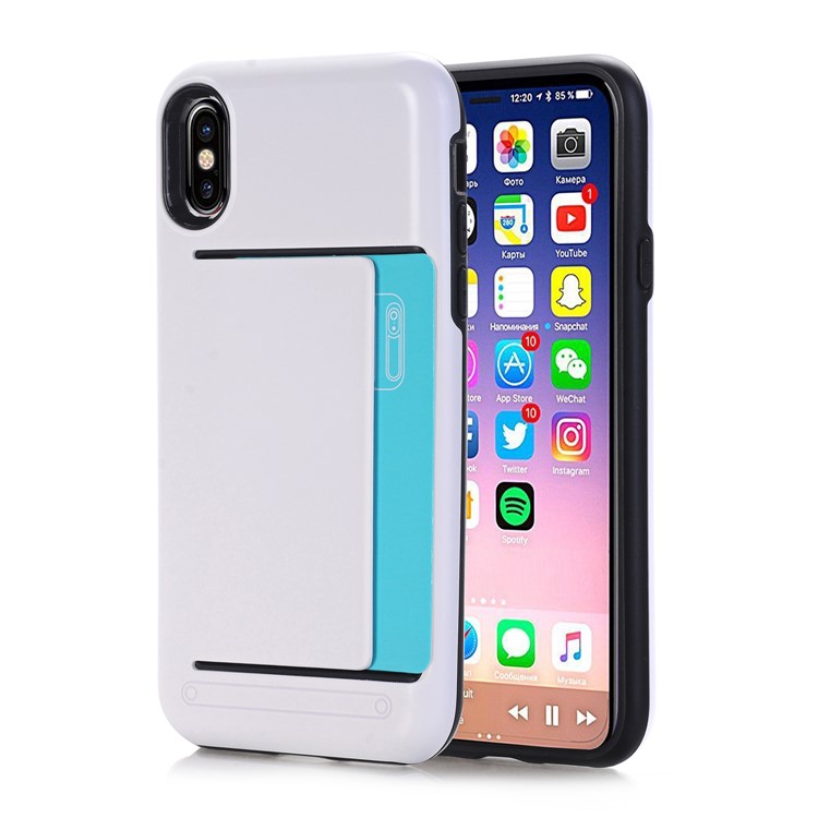 

PC + TPU Hybrid Case with Card Holder for iPhone X/XS 5.8 inch - White