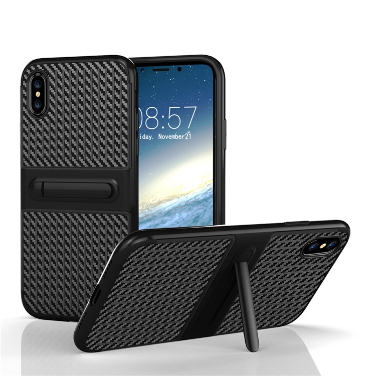 

Suitcase Style PC + TPU Hybrid Kickstand Phone Case for iPhone X 5.8 inch - Black