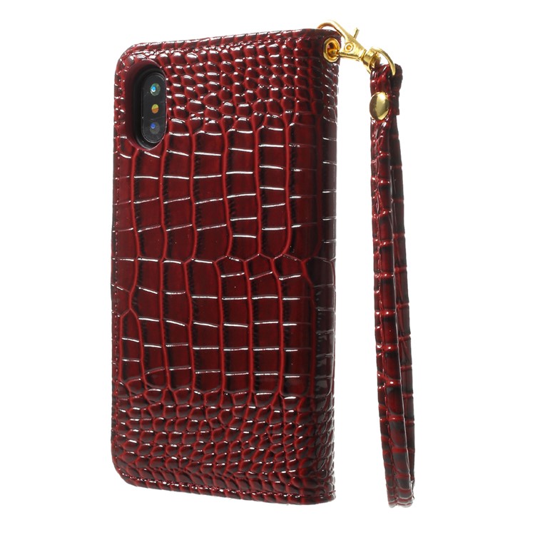 Crocodile Texture PU Leather Wallet Stand Mobile Phone Case with Strap for iPhone 8 - Red-2