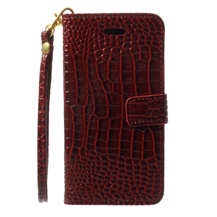 Crocodile Texture PU Leather Wallet Stand Mobile Phone Case with Strap for iPhone 8 - Red-3
