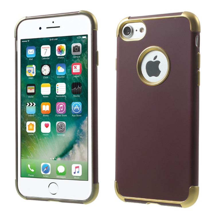 Electroplated TPU Matte Phone Case for iPhone 7 4.7 inch - Wine Red-1