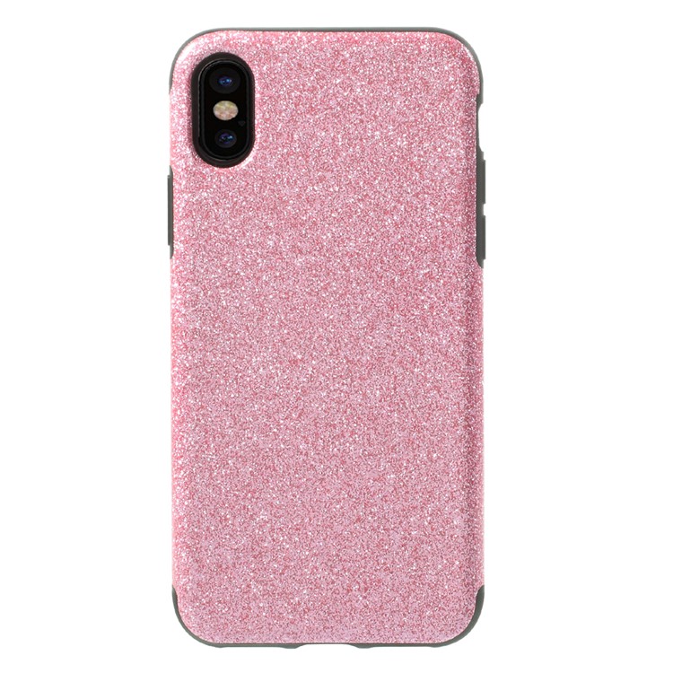 

PU Leather Coated TPU Protection Case Shell for iPhone XS / X 5.8 inch - Pink Flash Powder