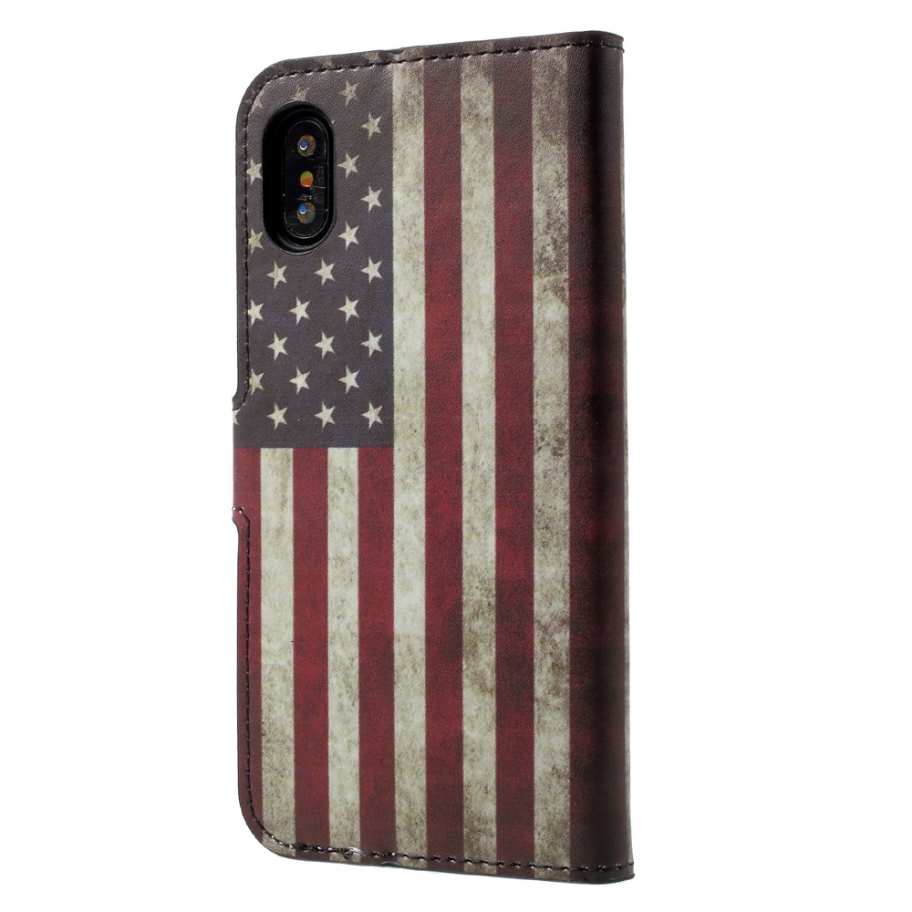 Couverture De Rabat En Cuir De Portefeuille D'impression De Modèle Pour L'iphone X / XS 5,8 Pouces - Drapeau US Vintage-2
