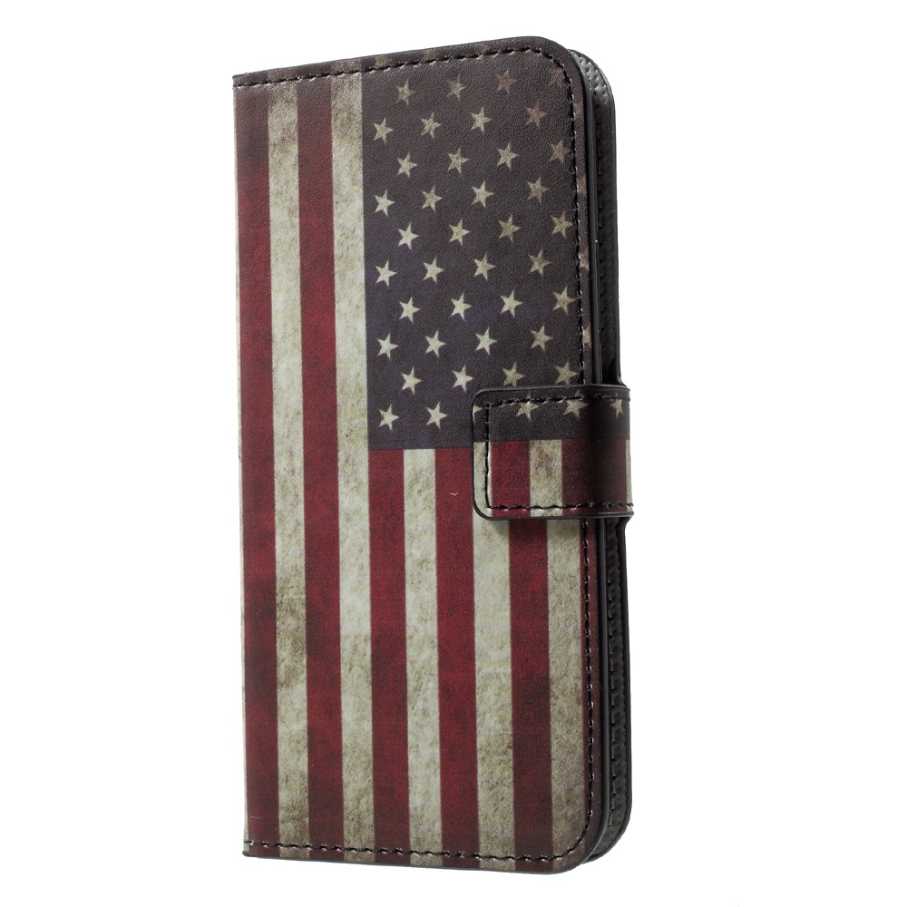 Couverture De Rabat En Cuir De Portefeuille D'impression De Modèle Pour L'iphone X / XS 5,8 Pouces - Drapeau US Vintage-3
