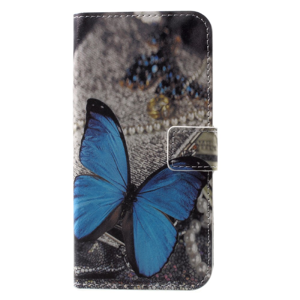 Padrão Impressão Carteira De Couro Flip Revestimento Para Iphone X / Xs 5,8 Polegadas - Borboleta Azul-1