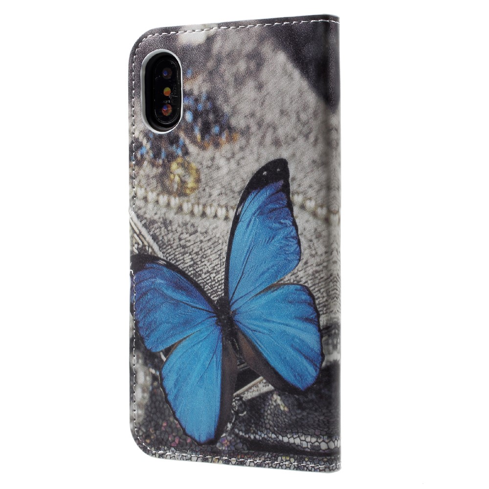 Padrão Impressão Carteira De Couro Flip Revestimento Para Iphone X / Xs 5,8 Polegadas - Borboleta Azul-2