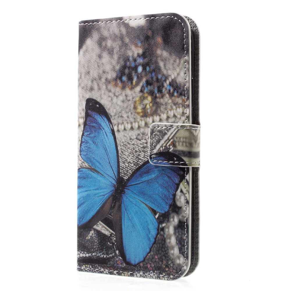 Padrão Impressão Carteira De Couro Flip Revestimento Para Iphone X / Xs 5,8 Polegadas - Borboleta Azul-3