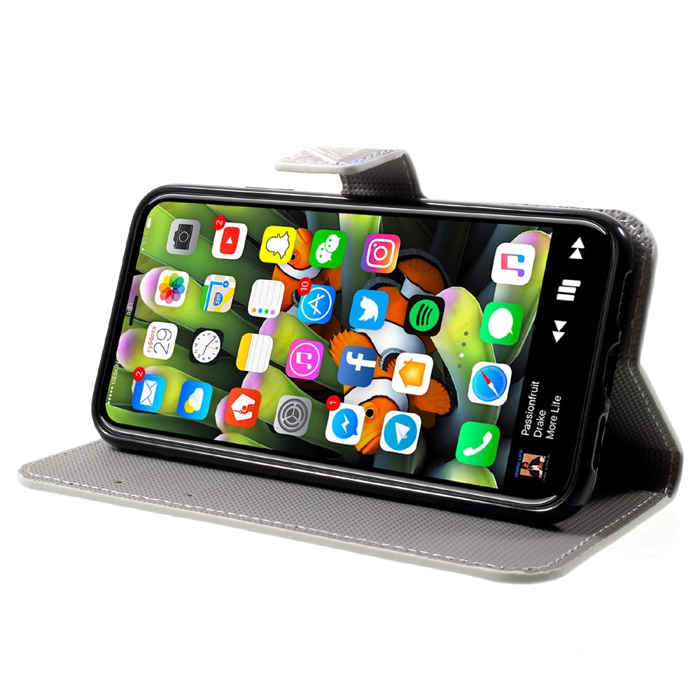 Padrão Impressão Carteira De Couro Flip Revestimento Para Iphone X / Xs 5,8 Polegadas - Borboleta Azul-4