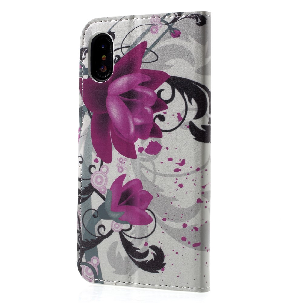 Padrão de impressão de carteira de couro Flip Cellphone Casing Cover para iPhone X 5.8 polegadas - paina flor-2